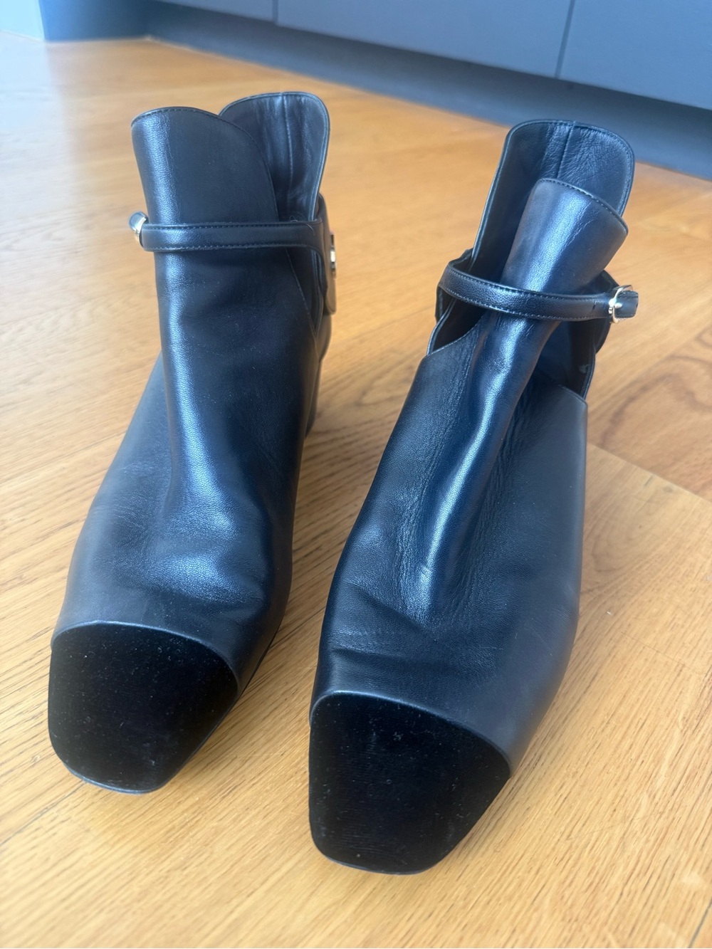 Women’s Chanel black Leather Ankle Boots with Strap